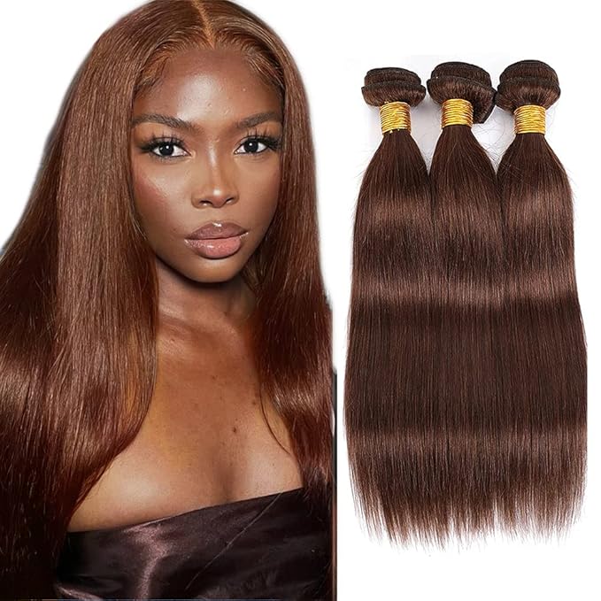 #4 Brown Bundles Human Hair Straight Bundles 22 22 22 Inch Human Hair Weave 3 Bundle Unprocessed Brazilian Virgin Hair Chocolate Brown Straight Human Hair Extensions 50 Grams/Bundle