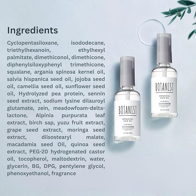 Organic Hair Oil for Frizzy, Damaged, Dry Hair Women & Men, Natural Scalp & Hair Oil Spray with Micro-Protein & Plant Extracts, Hair Care from Japan, DAMAGE CARE, Iris & Berry, 2.7 Fl Oz