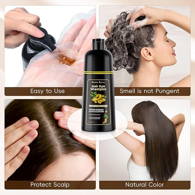 IIIMEIDU Hair Dye Shampoo 3 in 1, Natural Hair Dye Semi Permanent Hair Color, Gray Hair Cover Up, Ginger Essence shampoo for Color Treated Hair for Women and Men (500ml) 1