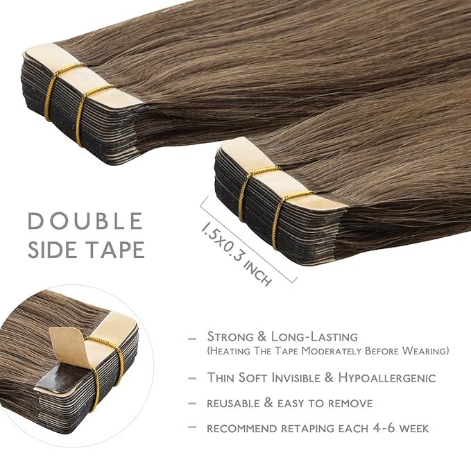 WENNALIFE Tape in Hair Extensions Human Hair, 20pcs 30g 10 inch Light Ash Brown Extensions Real Human Natural Straight Tape in Invisible Human Hair Extensions