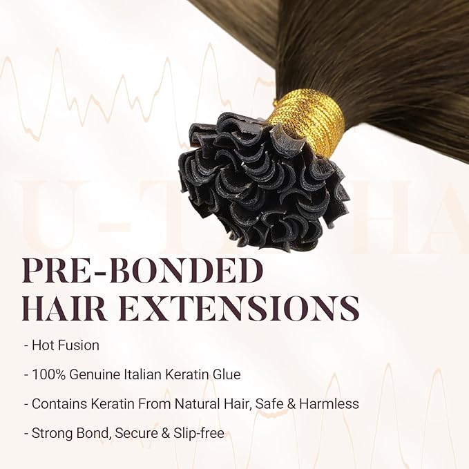 MAXITA U Tip Hair Extensions Human Hair, Balayage Chocolate Brown to Caramel Blonde Virgin Human Hair Extensions Real Human Hair, 50g/50 Strands/Pack, 14 In