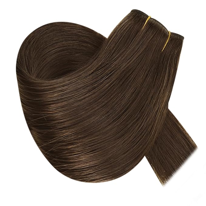 RUNATURE Invisible Wire Hair Extensions Short, Transparent Fish Line Hair Extensions Real Human Hair Brown, Remy Straight Heat-resistant, Easy to Maintain, 12 Inch 70g #4 Chocolate Brown
