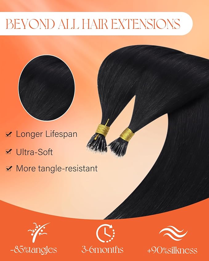 Sunny Hair Nano Hair Extensions Human Hair, Nano Ring Hair Extensions Human Hair Black, Nano Human Hair Extensions Add Length 22inch 50g