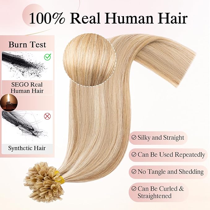 U Tip Hair Extensions Human Hair Pre Bonded Extensions Keratin Fusion Extensions K Tip Hair Extensions Real Human Hair Silky Straight Natural 50g/100 Stands 14" Golden Brown Mix Bleach Blonde