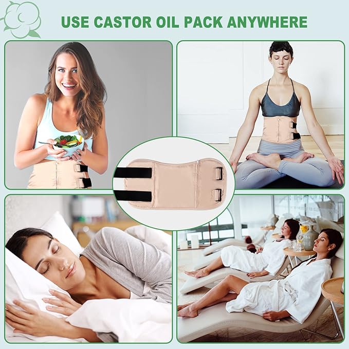 DEROWN Castor Oil Pack Wrap, Less Mess, Organic Cotton & Waterproof PUL, Reusable Massage Pack Kit with Anti Leak Design
