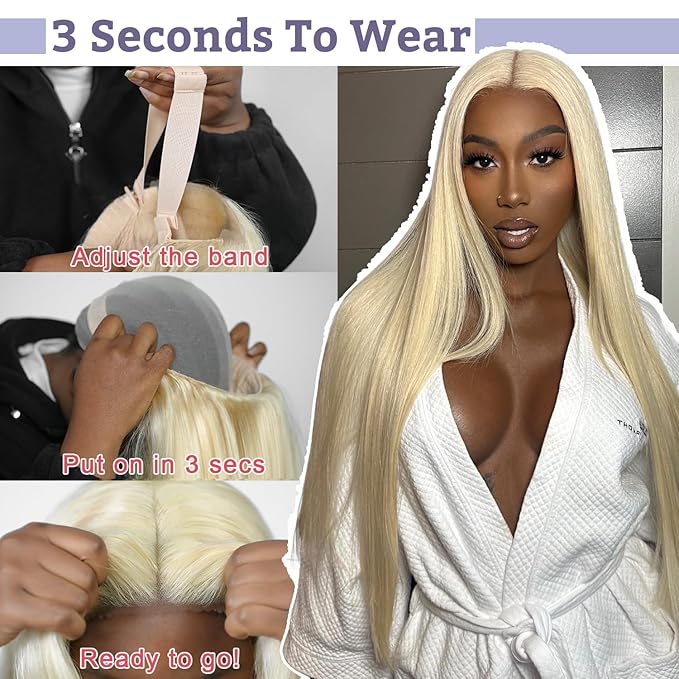 Blonde Wear and Go Glueless Wigs Human Hair Pre Plucked Pre Cut 220% Density 613 Lace Front Wig Human Hair 7x5 HD Lace Closure Wigs Pre Plucked Bleached Knots With Baby Hair Colored Straight Wig 28 In