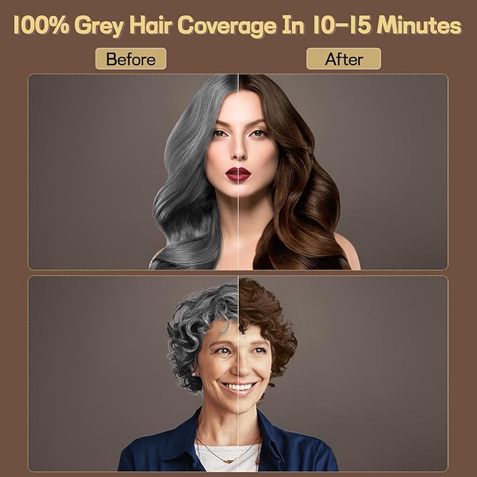 Dark Brown Hair Dye Shampoo, Hair Color Shampoo for Women, 3 in 1 Hair Dye for Gray Hair 100% Grey Hair Coverage/Instant/Herbal Ingredients 17.6 OZ