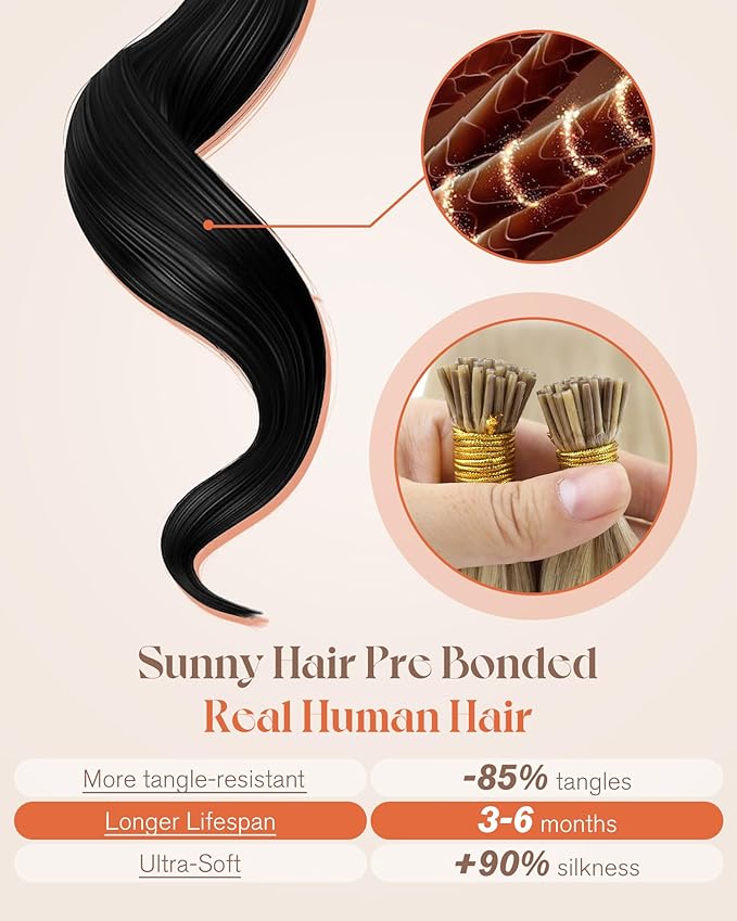 Sunny Hair Itip Hair Extensions Blonde Highlight I Tip Hair Extensions Human Hair Golden Blonde Highlight Medium Blonde Pre Bonded Soft Clod Fusion for Party 22inch 50g