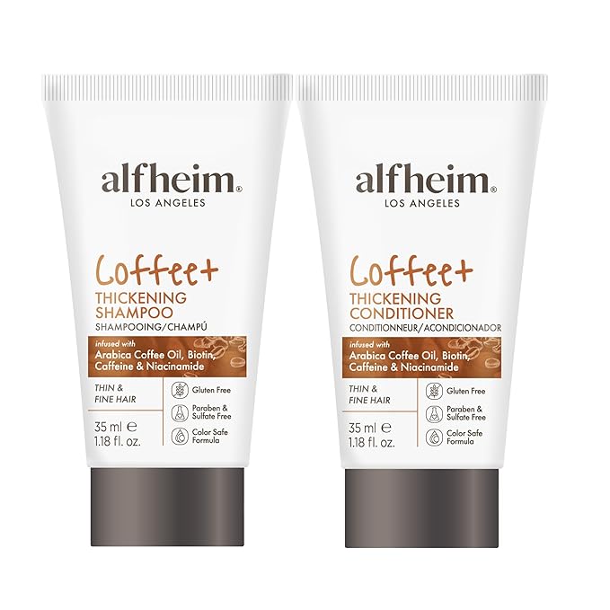 ALFHEIM Caffeine Shampoo and Conditioner Travel Set | Strengthens Hair & Supports Scalp Health | Biotin & Niacinamide for Thicker, Fuller Hair | Sulfate-Free for Oily Scalp & Thinning Hair | 1.18oz*2