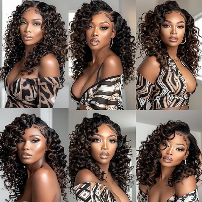 P1B30 Human Hair ombre Deep Wave Bundles Human Hair Two Tone Black and Brown With Highlights Deep Wave Bundles Brazilian Weave Soft and Silky for Women 26 28 30 Inch