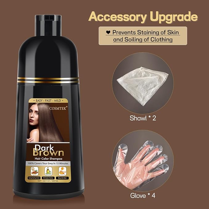 Dark Brown Hair Dye Shampoo, Hair Color Shampoo for Women, 3 in 1 Hair Dye for Gray Hair 100% Grey Hair Coverage/Instant/Herbal Ingredients 17.6 OZ