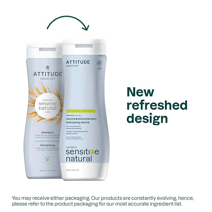 ATTITUDE Hair Shampoo for Sensitive Dry Scalp, EWG Verified, Soothing Oat, For Thin Hair, Naturally Derived Ingredients, Vegan and Plant-Based, Volume and Shine, Unscented, 16 Fl Oz (Pack of 6)