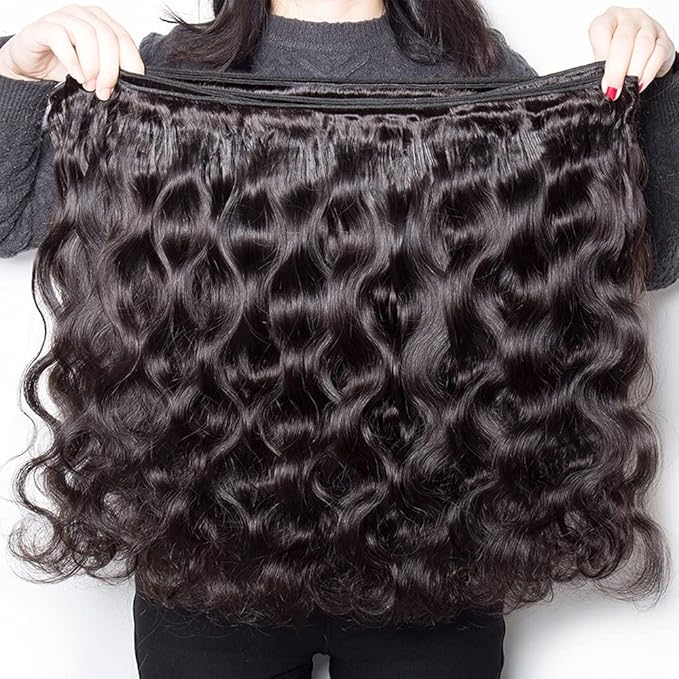 Color 1B Body Wave Bundles Natural Black Human Hair Bundles Unprocessed Brazilian Virgin Remy Hair Single Bundle 24 Inch Double Weft Real Color 1B Hair Weave