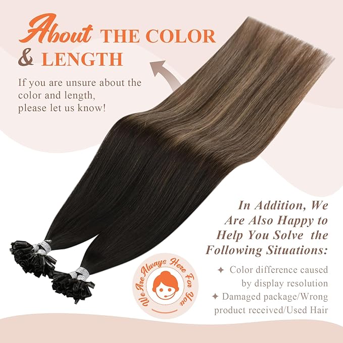 Sunny Hair Long Utip Hair Extensions Human Hair 24inch Hot Fusion Hair Extensions Black Ombre Dark Brown With Ash Blonde Balayage K Tips Real Human Hair Extensions Instant Hairstyle Change 50g