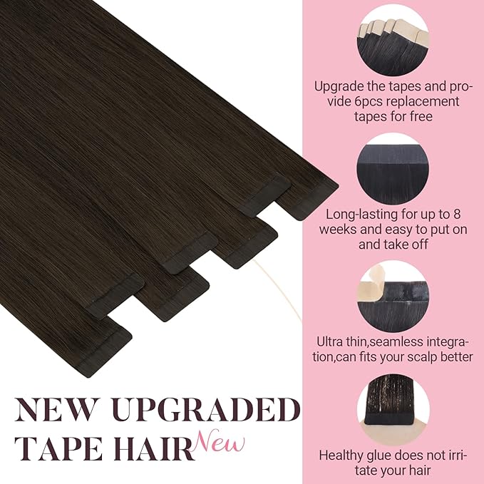 MAXITA Tape in Hair Extensions Real Human Hair, Caramel Brown 20pcs 16 Inch 50g Hair Extensions Tape in Extensions Straight Natural Invisible Tape ins