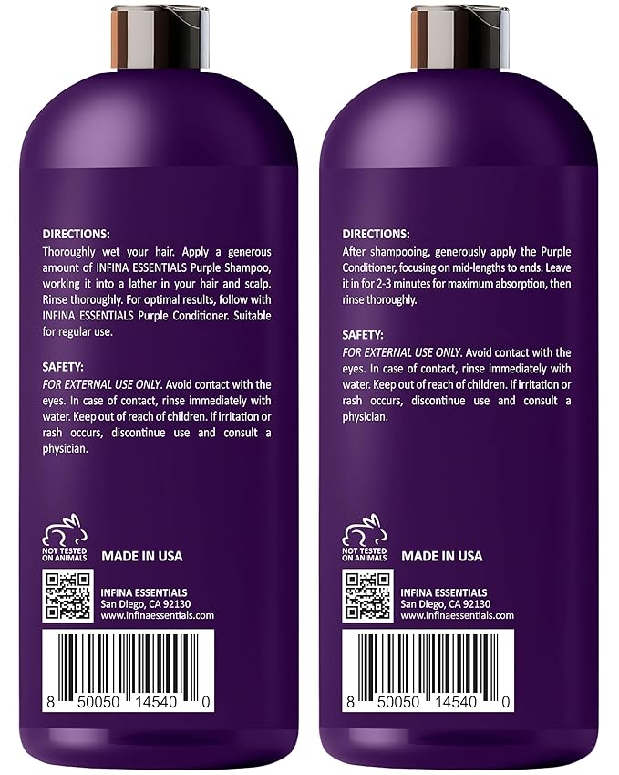 Purple Shampoo and Conditioner Set - Sulfate Free, Enriched with Coconut Oil & Aloe Vera, Ideal for Blonde, Gray, Brassy & Color Treated Hair, Nourishes & Hydrates - 16 fl oz each