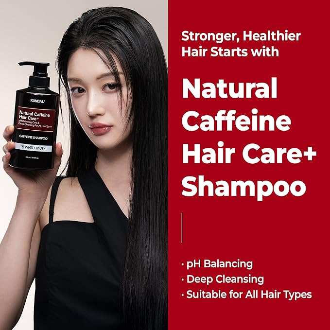 KUNDAL Anti Hair Loss Shampoo with Caffeine – Scalp Revitalizing for Thinning & Volumizing & root Strengthening – Sulfate-Free Korean Hair Care, White Musk, 16.9 fl oz (500ml)
