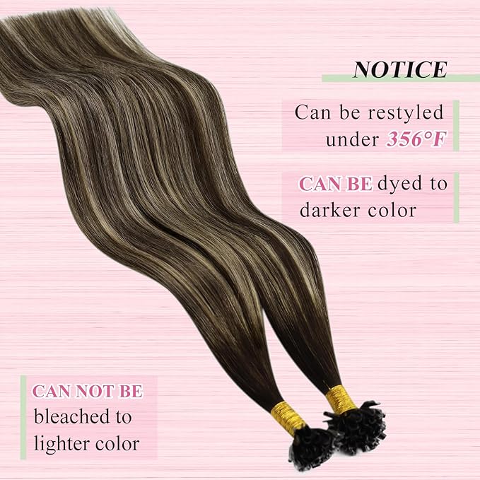 YoungSee Ombre Utip Hair Extensions Balayage Brown Ombre Blonde U Tip Extensions Ombre Utip Remy Human Hair Extensions Brown K Tip Hair Extensions Real Human Hair for Women 18In 50s/50g Silky Straight