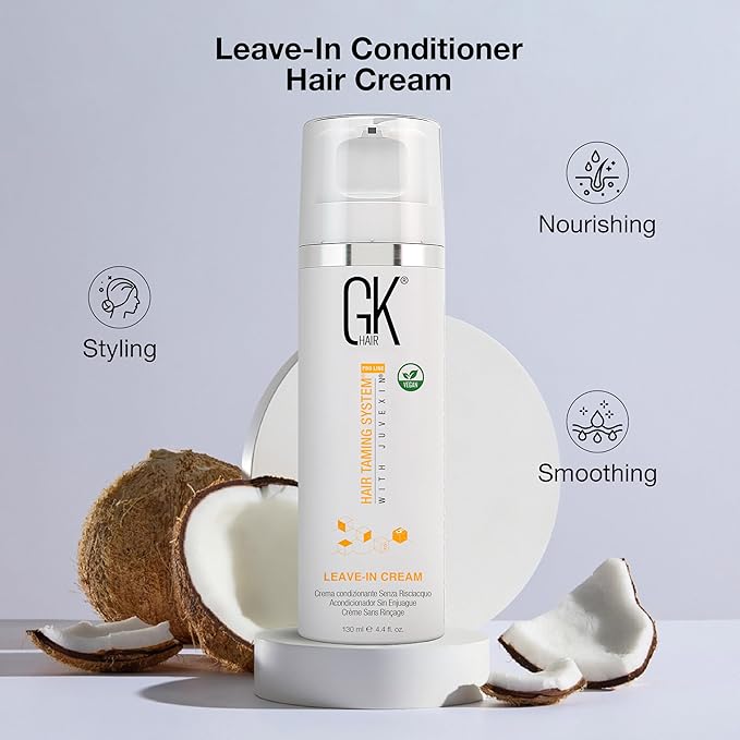 GK HAIR Vegan leave in conditioner for curly hair (4.4 Fl Oz/130ml) Conditioning Hydrating Smoothing Moisturizing & Frizz Control For Dry Damaged Hair Taming before Swimming or Exercise