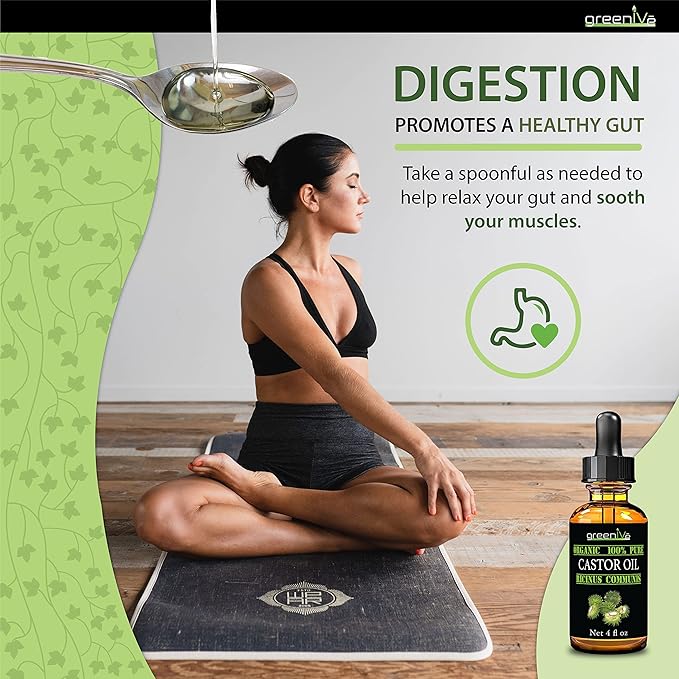 GreenIVe Castor Oil Organically Grown 100% Pure 128oz (1 Gallon) Bottle Cold Pressed, Hexane Free, Eyelash and Eybrow Growth Serum, Skin Moisturizer Detox and Wraps
