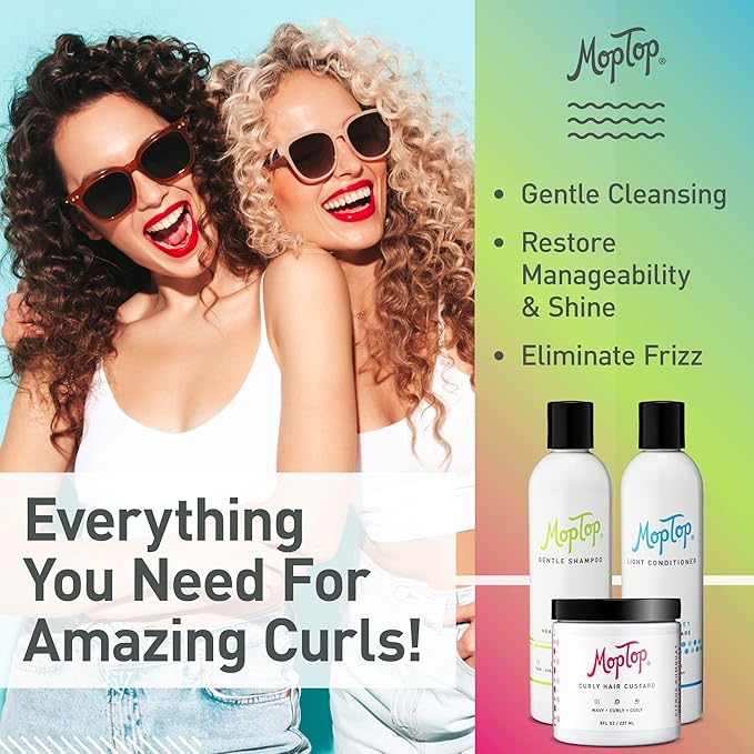 MopTop Gentle Shampoo + Light Conditioner + Curly Hair Gel for Curly, Wavy, and Coily Hair, Color Safe, Moisturizing Womens Hair Care