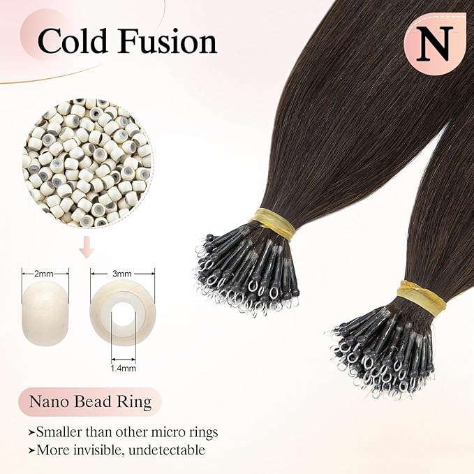 Nano Bead Human Hair Extensions nano rings hair extensions Nano-bond Hair Extensions Nano Tip Extensions Silky Straight Natural 50g/50 Stands 22" Dark Brown