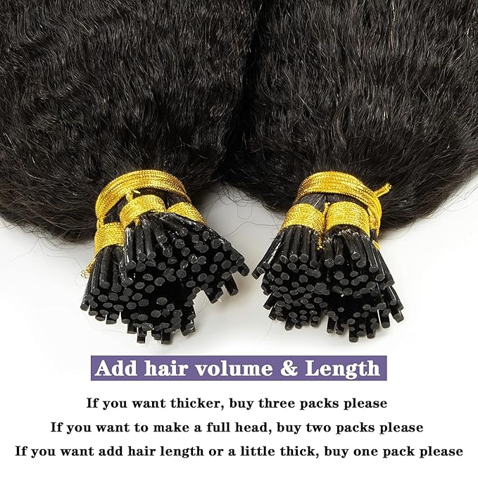 Anrosa Kinky Straight I Tip Hair Extensions 14inch Itip Human Hair Extensions Black 100% Brazilian Hair 50g I Tip Hair Coarse Yaki Microlinks Stick