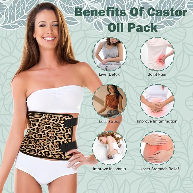 Castor Oil Pack Wrap for Stomach, Castor Oil Packs for Waist, Reusable Castor Oil Pack Kit Organic Cotton Adjustable Castor Oil Wrap Compress Pads for Entire Body, Machine Washable Anti Oil Leak