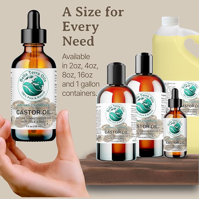 Premium Castor Oil for Luxurious Hair and Radiant Skin – 1 Gallon, Fast Absorbing, All-Natural,. Bella Terra Oils