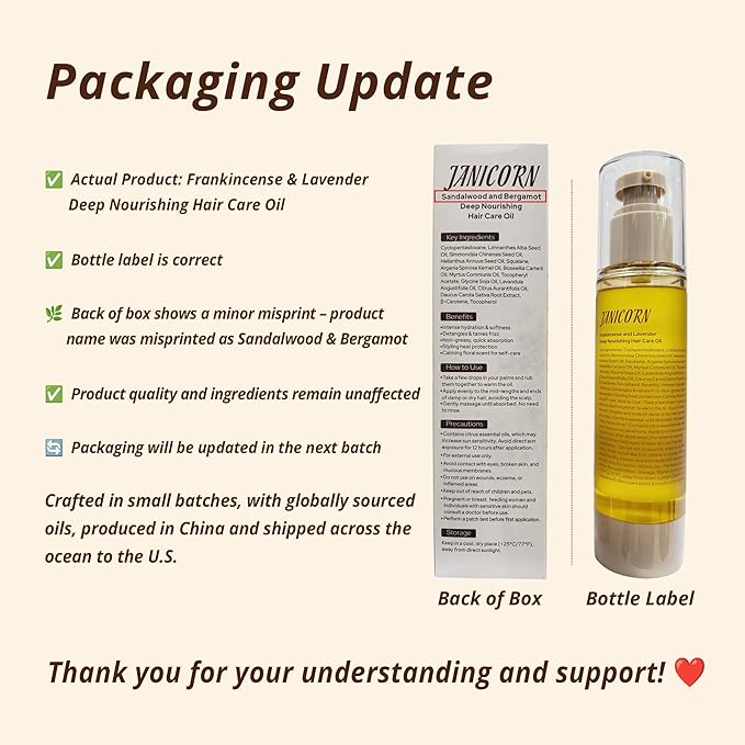 Leave-In Hair Oil with Frankincense & Lavender – Natural Essential Oil Aroma, Intensive Hydration & Frizz Control for Dry & Damaged Hair – Lightweight No-Rinse Oil, 3.4 fl oz (100ml)
