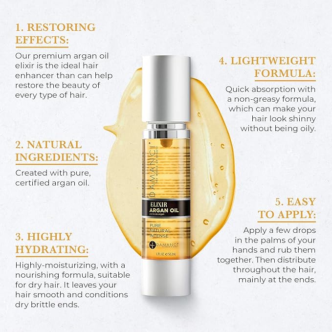 Elixir Argan Oil - Premium Quality Argon Oil for Hair - Gotas para el Cabello - Aceite Para el Cabello - Split End Repair Argon Oil for Hair Treatment (1.7 oz)