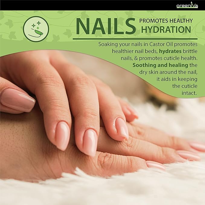 GreenIVe Castor Oil 100% Pure 4 fl oz Bottle Cold Pressed, Hexane Free, Eyelash and Eyebrow Growth Serum, Skin Moisturizer Detox and Wraps