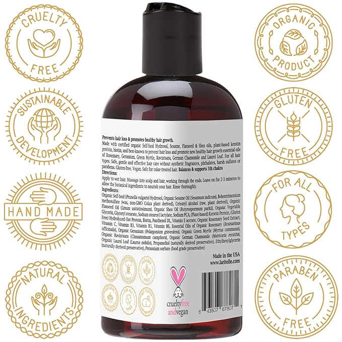 Organic Travel Size Conditioner 2 oz | Organic Prunella, Sesame, Flaxseed, Shea + Keratin + Biotin + Renewing Hair Growth Rosemary, Geranium, Myrtle, Ravintsara, Chamomile & Laurel Leaf | GF