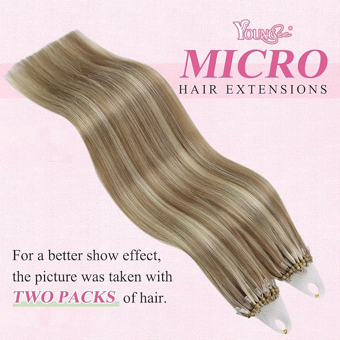 YoungSee Micro Bead Hair Extensions Real Human Hair Highlight Microbead Hair Extensions Human Hair Light Brown Mix Blonde Highlight Beaded Hair Extensions Real Human Hair Silky Straight 22Inch 50s 50g
