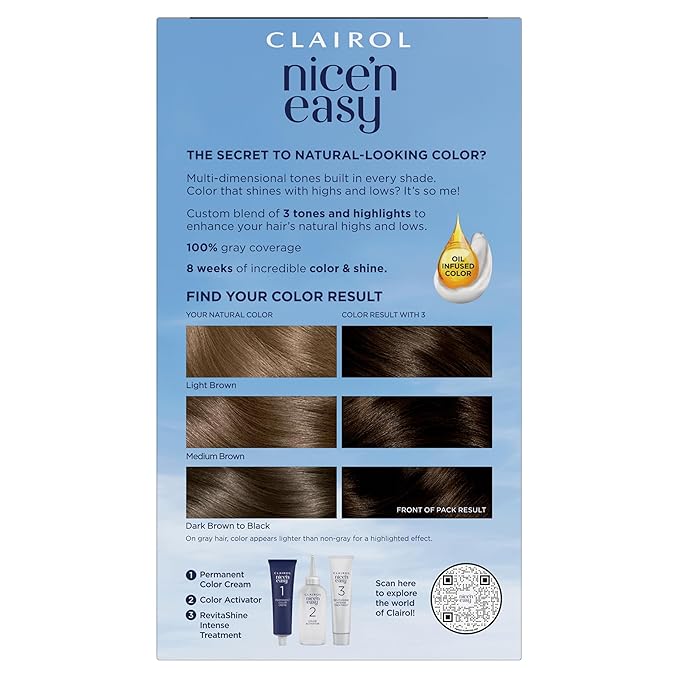 Clairol Nice'n Easy Permanent Hair Dye, 3 Brown Black Hair Color, Pack of 3