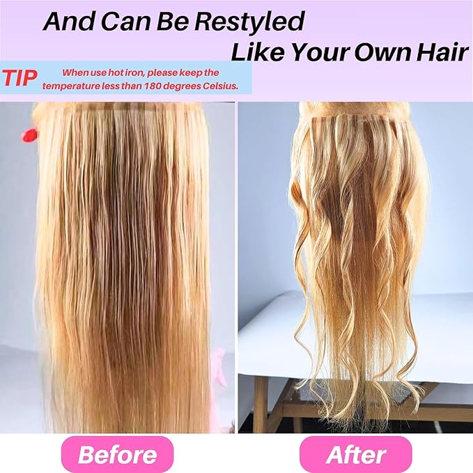 Blue Tape in Hair Extensions Real Human Hair Invisible Mini Human Hair Tape in Extensions Diy 20Inch 10Pcs Silky Soft Remy Hair for Party