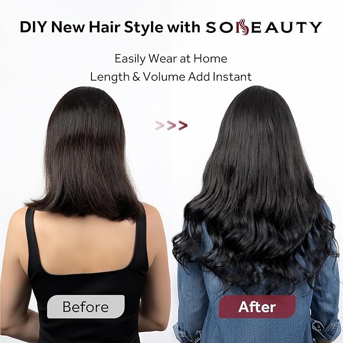 Clip in Hair Extensions Real Human Hair, Jet Black 100% Human Hair Extensions Clip in, Tangle-free Silky Straight Hair Extensions for Women, #1 16Inch 120G 7PCS