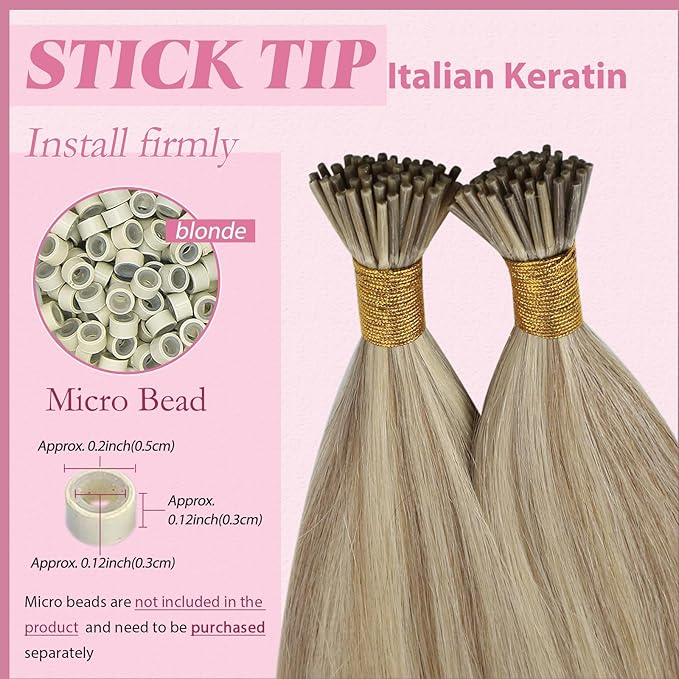YoungSee I Tip Hair Extensions Blonde Itip Hair Extensions Real Human Hair Blonde Mix Golden Blond Highlight Itip Human Hair Extension Silky Straight 20 Inch 50g 50s