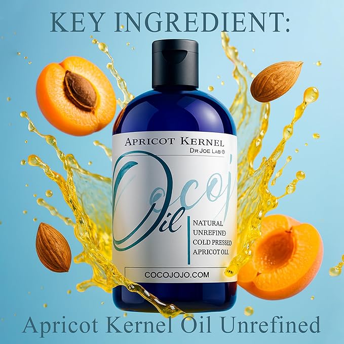 Dr Joe Lab Apricot Kernel Oil - Cold Pressed Pure Natural Moisturizing for Hair and Skin (8 oz)