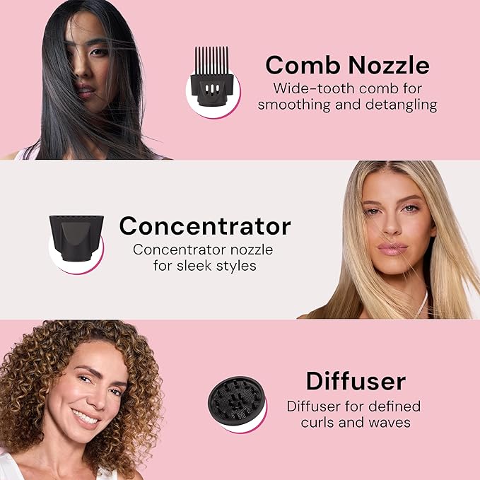 L'ANGE HAIR PowerStyle Ionic Turbo Hair Dryer | 1875W Fast Drying & Precision Styling for Long-Lasting, Frizz-Free Looks | Advanced Ionic Technology Smooths & Shines Hair (Blush)