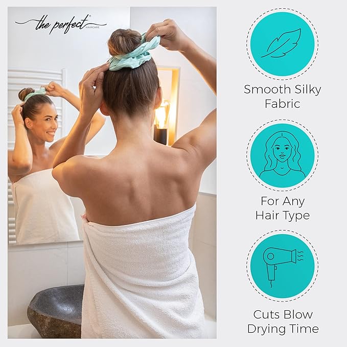 Microfiber Hair Towel Wrap + 2 Smooth Large Hair Drying Tie for Wet Hair - Anti-Frizz, Gentle, Absorbent Hair Scrunchies or Face Washing Wristband