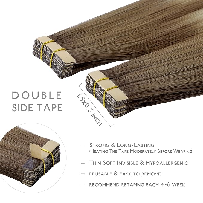 WENNALIFE Tape in Hair Extensions Human Hair, 20pcs 50g 22 inch Sandy Brown to Platinum Blonde Extensions Real Human Natural Straight Tape in Invisible Human Hair Extensions