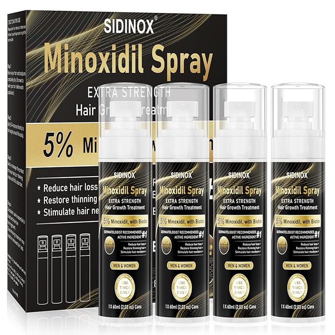 5% Minoxidil Spray for Men & Women (4 Month Supply)-Extra Strength Hair Growth Spray with Biotin & Castor Oil,Clinically Proven for Thinning Hair & Beard Regrowth, Non-Greasy Formula 4 pack(8.12 oz)