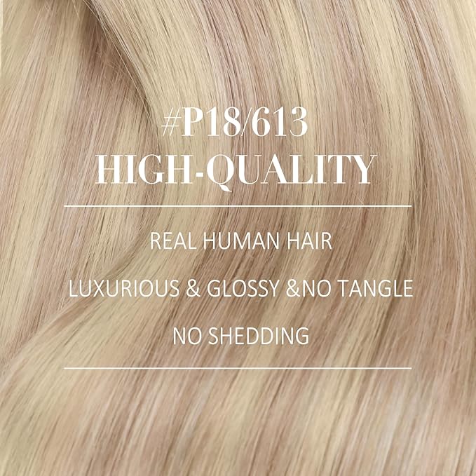 YoungSee Blonde Clip in Hair Extensions 20 inch Blonde Hair Extensions Clip in Highlights #18/613 Blonde Clip in Hair Extensions Human Hair Soft 100G 7Pcs