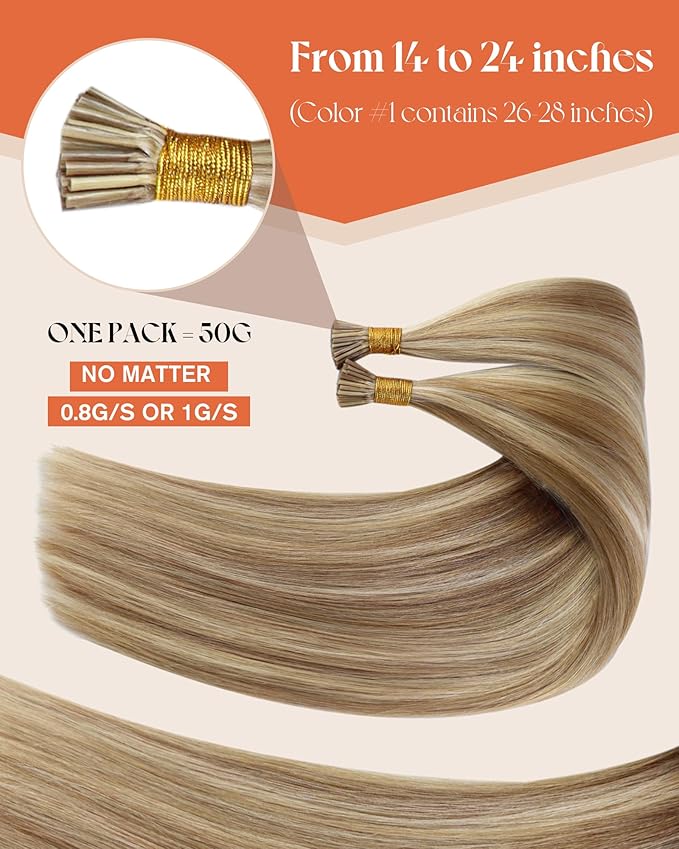 Sunny Hair Human Hair I Tip Extensions 24inch Itip Blonde Hair Extensions Invisible I tip Hair Light Brown Mix Platinum Blonde Pre Bonded Balayage I Tip Hair Extensions 50g
