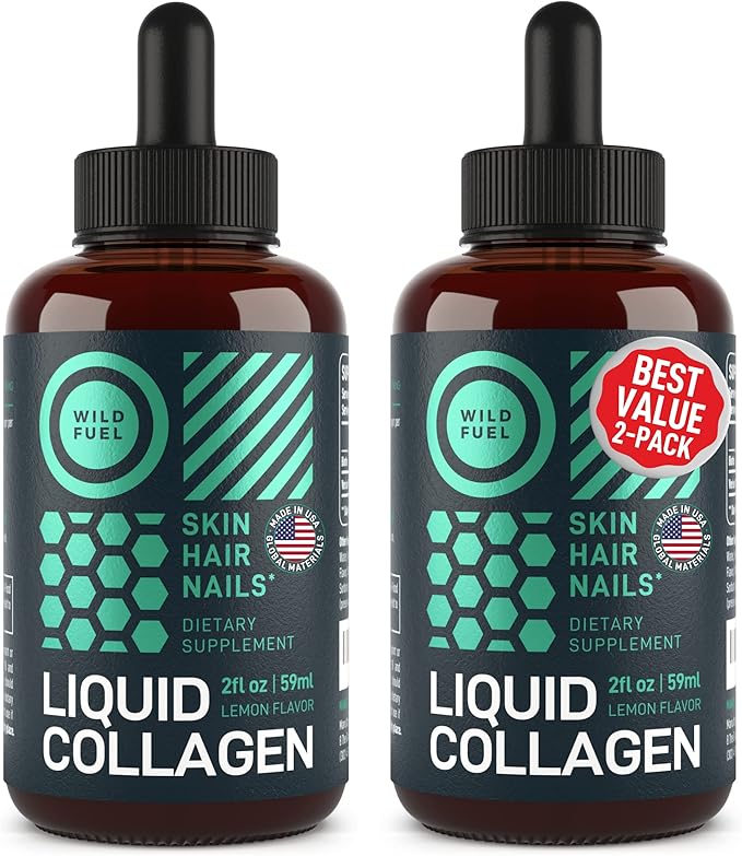 Liquid Collagen Peptides with Biotin Drops - 15,000mcg Collagen Liquid for Women and Men plus Biotin - Youthful Skin, Hair Growth, Strong Nails - Hair Vitamins for Hair Loss - Lemon Flavor - 2x2oz