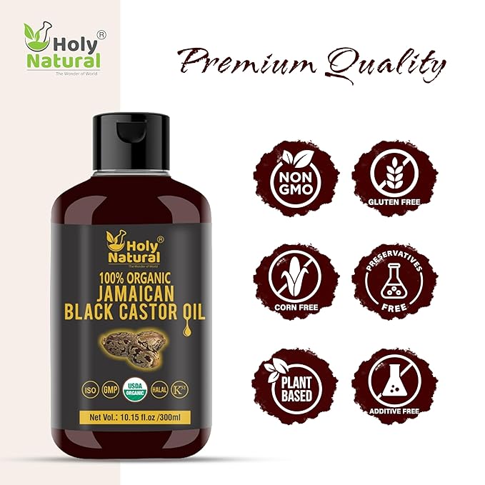 Organic Jamaican black Castor Oil (10.15 fl oz) USDA Certified, Traditional Handmade with Typical and Traditional roasted castor beans smell ,100% Pure black Castor Oil (No Additive, Non GMO)