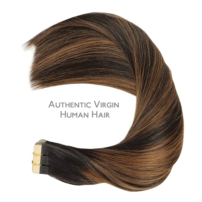 WENNALIFE Tape in Hair Extensions Human Hair, 20pcs 50g 16 inch Natural Black Mixed Chestnut Brown Remy Hair Extensions Straight Human Hair Tape in Extensions Skin Weft Tape Extensions Human Hair