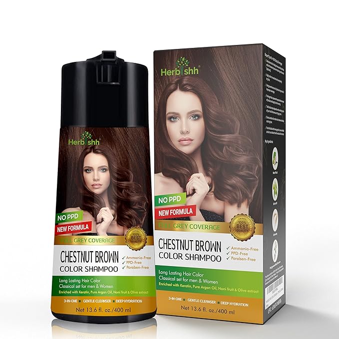 Herbishh Color Shampoo for Gray Hair - Enriched Formula with Conditioner - Long Lasting & DIY (CHESTNUT BROWN)