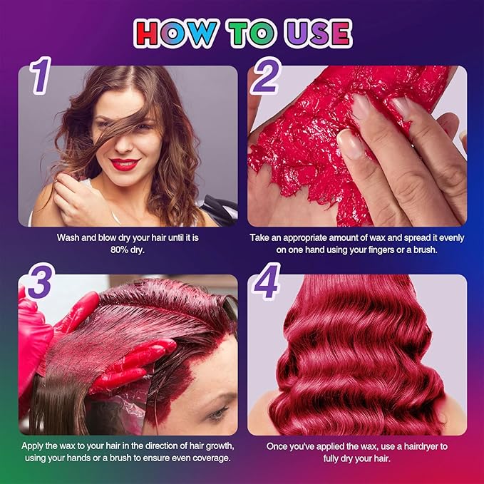 4 Colors Temporary Hair Color for Kids,Gifts for Teens,Girls,Boys,Fun Gifts for Kids,Temporary Hair Dye,Green Purple Red Blue Hair Dye Color Wax,DIY Hairstyle Instant Color Wax Halloween Party